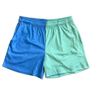 Shorts de sport décontractés pour hommes à séchage rapide, en maille, avec blocs de couleur, taille élastique, mi-longs, design à empiècements bleu-vert - Product Image 1