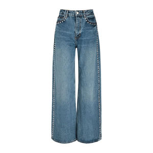 Jeans en denim pour femmes avec broderie personnalisée, vente en gros, jeans amples et décontractés pour femmes, sur mesure - Product Image 6
