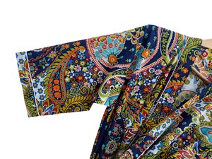 Robe kimono bleu foncé à imprimé floral, longueur intégrale, manches courtes, col en V, fermeture à cordon, vêtements de nuit décontractés d'été - Product Image 5