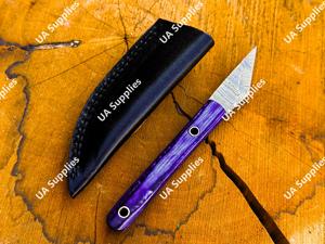 มีดอเนกประสงค์เหล็กดามัสกัสพรีเมียม คุณภาพสูง คมกริบ ใบมีดคงที่ ด้ามไม้ ขนาด 2 นิ้ว มีดคัตเตอร์ขนาดเล็กพกพาได้ตามกฎหมาย - Product Image 4