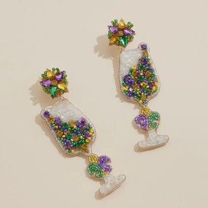 Pendientes de Letras con Cuentas para Mardi Gras, Pendientes Colgantes de Moda con Pedrería, Tema de Color Clásico, para Mujer - Product Image 5