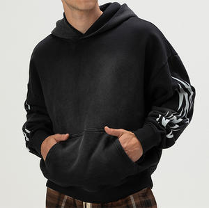 Sweat à capuche unisexe en polaire essentiel pour l'hiver, 80 % coton/20 % polyester, délavé à l'acide, motif uni, broderie 3D, vente en gros - Product Image 1