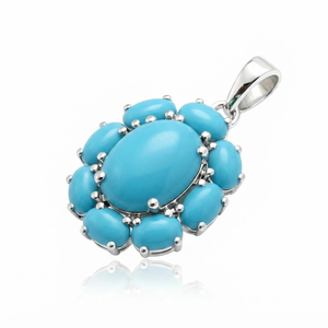 Pendentif Fleur en Pierre Naturelle Turquoise pour Femme Rhaya Jewels, en Argent Sterling Plaqué Rhodium, Cadeau Ethnique, Design Floral - Product Image 2