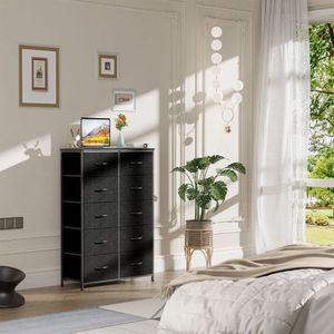 Armoire de rangement pour vêtements en acier pour chambre à coucher, avec 10 tiroirs en tissu, table de chevet, commodes - Product Image 5