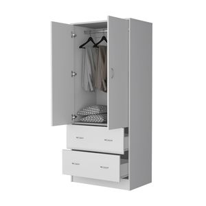 Armadio FM Furniture Wenden Bianco con 2 Cassetti, 2 Ante e Asta Appendiabiti, Offre Ampio Spazio di Archiviazione - Product Image 2