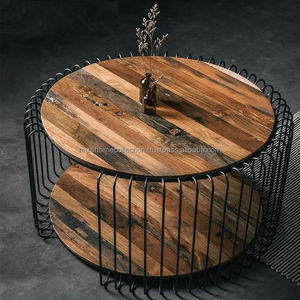 Vente en gros de meubles pour la décoration intérieure table basse en métal pour présentation de café et thé table basse ronde en métal avec dessus en bois - Product Image 4