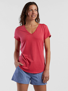 T-shirt décontracté pour femme à col en V et manches courtes, couleur unie, dos ajouré, respirant, coupe classique, en jersey de coton, printemps-été - Product Image 4