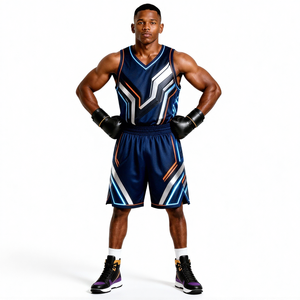 Ensemble de boxe : Débardeur rouge, short noir avec gants, vêtements d'entraînement en polyester, durables, toutes saisons - Product Image 4
