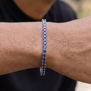 Bracelet tennis fantaisie bleu clair en diamant naturel taille brillant rond, unisexe, en or massif 14 carats, bijoux de luxe pour mariée - Product Image 2