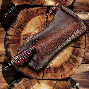 Cuchillo de caza de acero de Damasco hecho a mano - Cuchillo de vaquero de espiga completa con funda de cuero premium y mango de madera Pakka, personalizable DIY ODM/OEM - Product Image 6