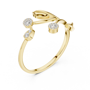 Anillo de oro macizo de 14k para mujer con diseño minimalista de hoja con múltiples ramas y diamantes de corte redondo, ideal para regalo, compromiso, aniversario o boda. - Product Image 3
