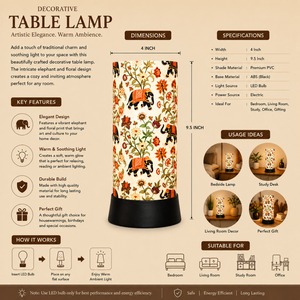 Elephant Floral Print LED Table Lamp Decorative Bedside <b>Night</b> <b>Light</b> Modern Desk Lamp Bedroom Living Room Study Home Decor Energy - Product Image 5
