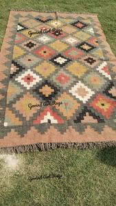 Tapis géométrique Kilim fait main, rectangulaire, en laine et acrylique, à poils moyens, écologique, tufté à la main, pour salon, nettoyage localisé - Product Image 5