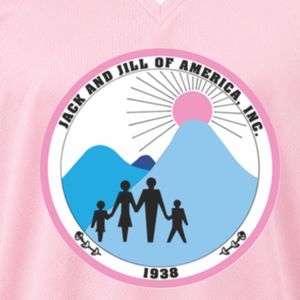 เสื้อเจอร์ซีย์กีฬาคอวีปักลายตราสัญลักษณ์ Pink Jack & Jill แขนสั้น แถบสีขาว เสื้อทีมกีฬา ชุดยูนิฟอร์มทีมแบบกำหนดเอง - Product Image 5