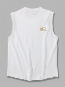 Camiseta sin mangas de punto transpirable, de secado rápido, ecológica, informal, de algodón, para gimnasio, entrenamiento, playa y vacaciones, para hombre, color blanco. - Product Image 3