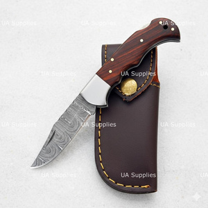 UA Supplies Industrial Grade Hand Forged Damascus Steel Rosewood Handle Lockback Folding Hunting EDC Pocket Knife 1 Year - Product Image 3