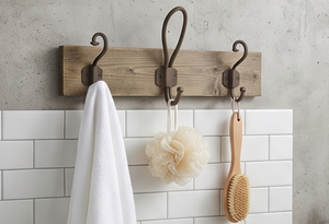 Artisanal Antique Design Bath Towel <b>Hooks</b> Heavy Duty Metal With Wooden Base Perfect For Bathroom Kitchen And Door Decoration - Product Image 6