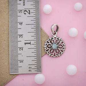 Natural Larimar Gemstone Mosaic Flower Design Handmade 925 Silver Charm Pendant Fine Jewelry for Girls Manufacturer Supplier - Product Image 3