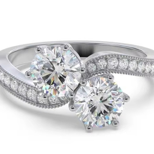 <b>Two</b> <b>Stone</b> Round Diamond Shoulder Set <b>Ring</b> 0.65 Ct Lab Grown Diamond In 18K Yellow White Rose Gold And Platinum - Product Image 1