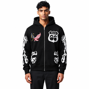 Oem Men's Embroidery Zip up Hoodies Mens Zip up <b>Hoodie</b> Puff Print Heavyweight Cotton Men's Screen Printed Zip Hoodies - Product Image 1