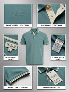 Polo en jersey tricoté pour homme TESSUTO, 100% coton, crème vert, rayures sur la poitrine, manches courtes, golf, décontracté, logo personnalisé - Product Image 4