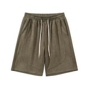 Pantalones Cortos Casuales de Felpa para Hombre, con Dobladillo Curvo, Aberturas Laterales, Ajuste Holgado, para Gimnasio y Deporte, 100% Algodón Transpirable, Bolsillos Delanteros, Color Liso - Product Image 1