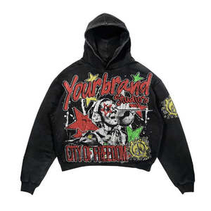 Sudadera con Capucha de Moda 100% Algodón con Diseño Desgastado y Gráfico Grabado “NO OWNERS”, Felpa Francesa Gruesa y Acabado Lavado Vintage - Product Image 3