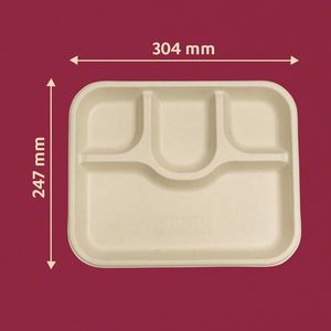 Plateau repas rectangulaire en bagasse à 4 compartiments pour la vente en gros |   Plateau repas jetable en fibre de canne à sucre biodégradable pour restaurants - Product Image 1
