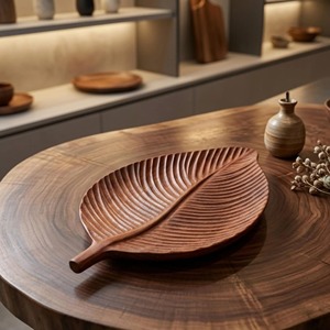 Assiettes en bois en forme de feuille, élégantes et naturelles, pour servir des collations, des fruits et une présentation de table raffinée à la maison, au café et lors d'événements. - Product Image 3