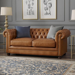 Elegante Sofá Cama Clásico de Cuero de Dos Plazas con Respaldo Acolchado y Brazos Enrollados, Muebles de Lujo para Sala de Estar, Hogar, Hotel, Escuela, Parque - Product Image 4