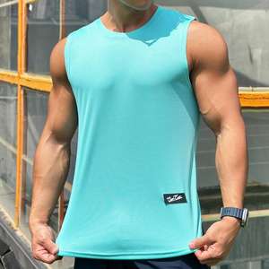 Summer New Trend Men's Quick Dry XXL Pullover Sports Fitness Vest round Neck Mesh Bottom Sleeveless <b>Top</b> in Khaki-<b>Yoga</b> <b>Top</b> - Product Image 4