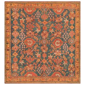 Ensemble de tapis Oushak élégants du début du XXe siècle Tapis en laine tissée à la main Luxueux style du début du siècle Motif géométrique rembourré - Product Image 1