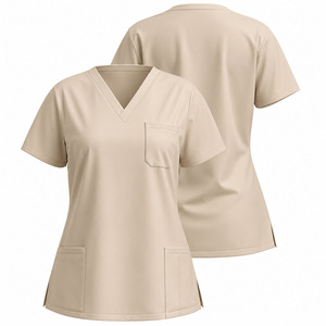 Haut de blouse médicale pour femme, col en V, manches courtes, uniforme d'infirmière, tenue de travail médicale avec poches, logo personnalisé, vente en gros - Product Image 1