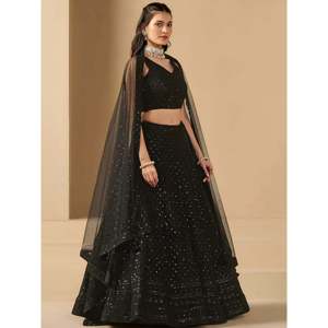 Lehenga Choli de Georgette Negro para Fiesta con un Cautivador Trabajo de Bordado - Product Image 5