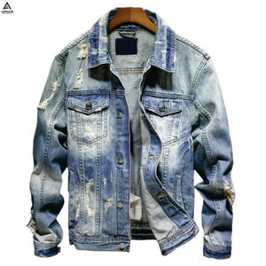 Chaqueta Vaquera Vintage para Hombre AIFRAN SPORTS, Estilo Desgastado, Ecológica, Lavada, Azul, con Cuello Camisero, Informal, para Invierno - Product Image 1