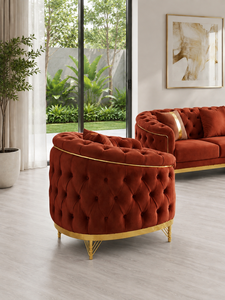 Luxury Emerald Terracota Chesterfield <b>Sofa</b> Set Tufted Design <b>Gold</b> Trim Contemporary Living Room Furniture Villa Office Lobby - Product Image 5