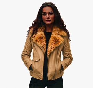 Best Selling <b>Women's</b> Sheep Skin Collar Detachable Bomber Leather <b>Jacket</b> Plaid Breathable Plain Dyed Autumn Leather Fur <b>Jacket</b> - Product Image 1