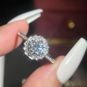Round Cut Moissanite Halo <b>Ring</b> VVS Engagement <b>Ring</b> <b>925</b> Sterling <b>Silver</b> Luxury Bridal Wedding Jewelry For Women - Product Image 1