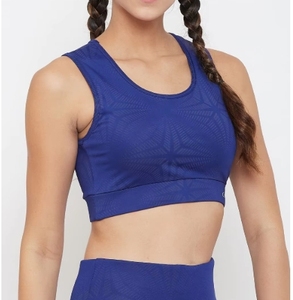 Soutien-gorge de sport sans couture bleu pour femme, rembourré, séchage rapide, idéal pour l'entraînement, la gym, le running, le fitness et le yoga - Product Image 1