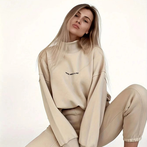 women tracksuit slim fit cotton polyester zipper hoodie jogger <b>pants</b> breathable stretch gym fitness training wear set - Product Image 1