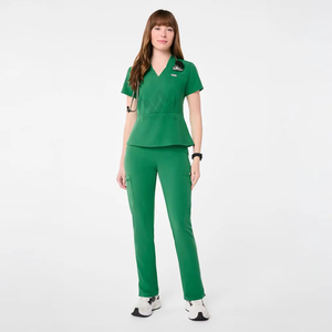 Ensemble de tenue médicale pour femmes, col en V, peplum, haut à manches courtes extensible et pantalon, uniforme de travail pour les soignants - Product Image 4