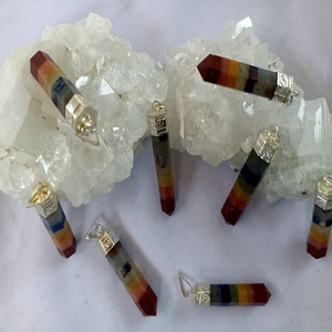 Pendentif crayon 7 chakras, pierre naturelle, pointe de cristal, pierre précieuse polie, décoration, méditation, énergie spirituelle - Product Image 5