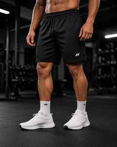 High Quality Men's <b>Black</b> Mesh Drawstring Breathable Sporty Design Mid Waist <b>Short</b> Length Heat Transfer Print Embroidery <b>Work</b> - Product Image 2