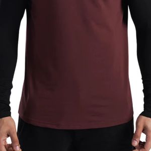 Men's Maroon Body with <b>Black</b> Sleeves Performance <b>T</b>-<b>Shirt</b> Premium Cotton Breathable Gym Fitness Training Casual Wear OEM ODM - Product Image 6