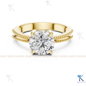แหวนเพชรทรงกลมเจียระไนแบบ IGI Certified Lab Grown Diamond ประดับเพชรเม็ดเดี่ยวในตัวเรือนทองคำแท้ทรงมงกุฎแบบวินเทจ - Product Image 3