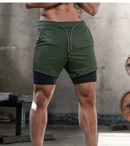 <b>Men's</b> Breathable Double Layer Athletic <b>Shorts</b> Stretch <b>Compression</b> Eco-Friendly Cotton Streetwear Drawstring Closure for Fitness - Product Image 1