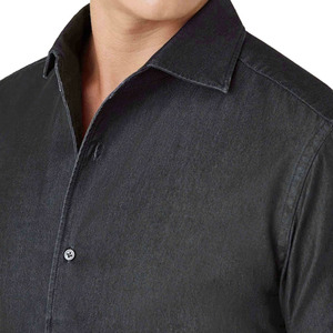 Men Dark Gray Long Sleeve Dress <b>Shirt</b> Turn-down Collar 100% Cotton Anti-Wrinkle Smart Casual Full Sleeve Solid <b>Color</b> Denim <b>Shirt</b> - Product Image 5