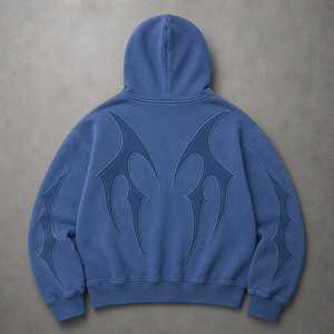 Sudadera con capucha azul para hombre, con cremallera, de forro polar, corte regular, diseño geométrico, informal, para invierno, con bolsillo frontal de algodón, lavado ácido - Product Image 2