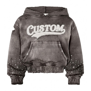 Custom <b>Red</b> Cut Out Hooded <b>Sweatshirt</b> <b>Men</b> Oversized Punk Style Printed Knitted Polyester Autumn Casual Front Logo - Product Image 4