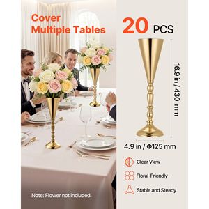 20 Pezzi Vasi Alti per Fiori da Matrimonio, Facile Installazione, Elettroplaccati, 16.9 Pollici, Centrotavola per Banchetti e Decorazioni per Tavoli Nuziali - Product Image 3